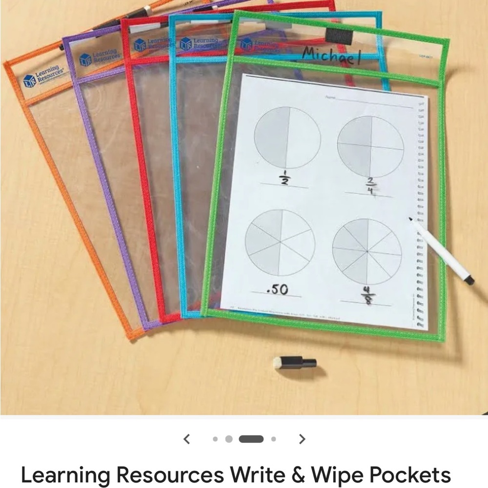 12 pk Write & Wipe Pockets - Multicolor Learning Sleeve Set